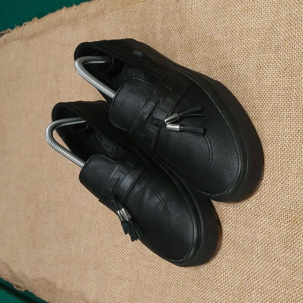 Vans Check Tassel Style 53 Leather Slip-ons Sz Men's 8.5/Women's 10, Black/Gum